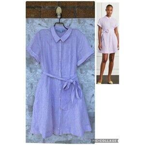Hill House Laura Linen Lilac Pinstripe Shirtdress size small